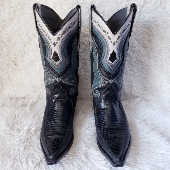 SALE🔥 Black Butterfly Snip Toe Lizard Western Boots Mexican Botas - Picture 3 of 16